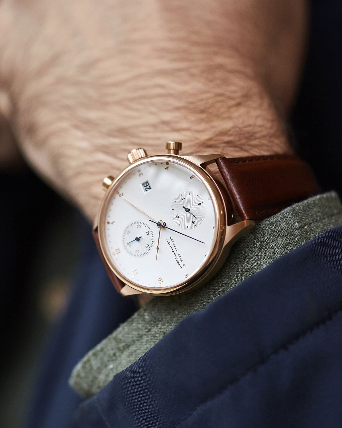 About Vintage - 1815 Chronograph, Rose Gold / White #Strap_Dark Brown