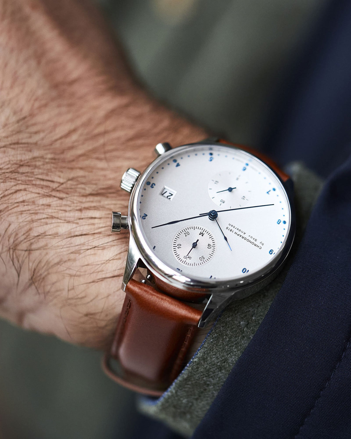 About Vintage - 1815 Chronograph, Steel / White #Strap_Brown