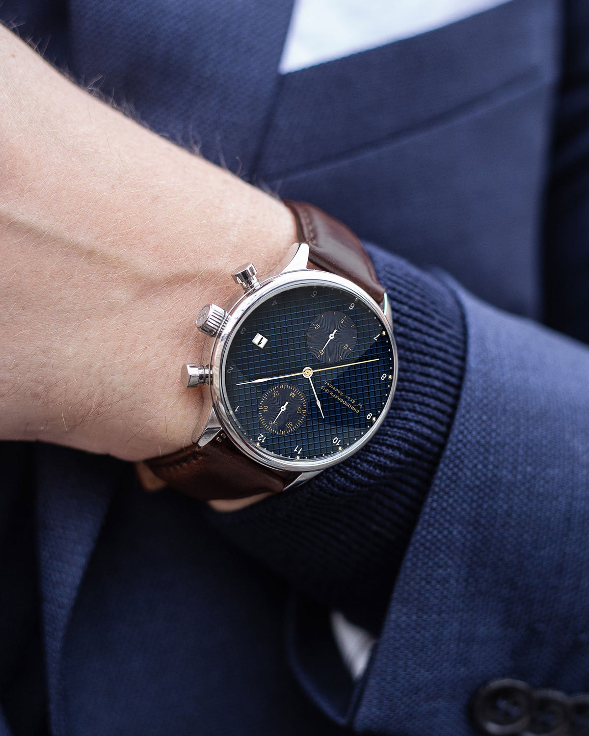 About Vintage - 1815 Chronograph, Steel / Blue Turtle #Strap_Dark Brown