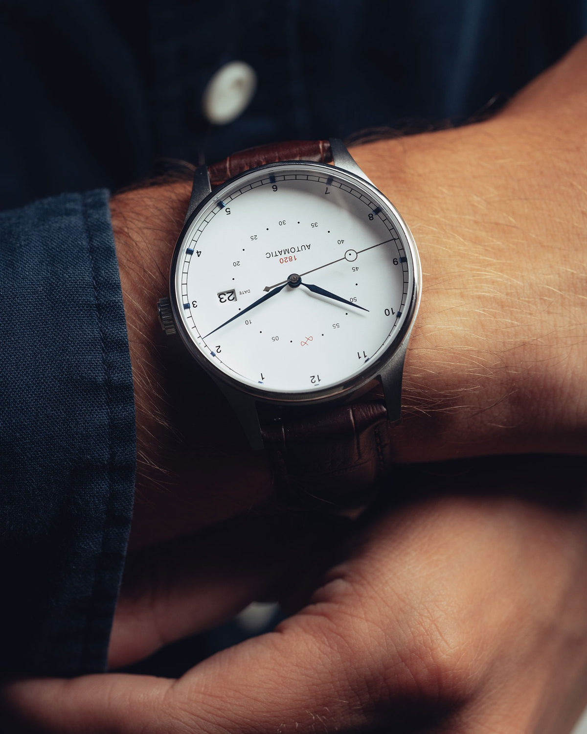 About Vintage - 1820 Automatic, Steel / Two Toned #Strap_Brown Croco