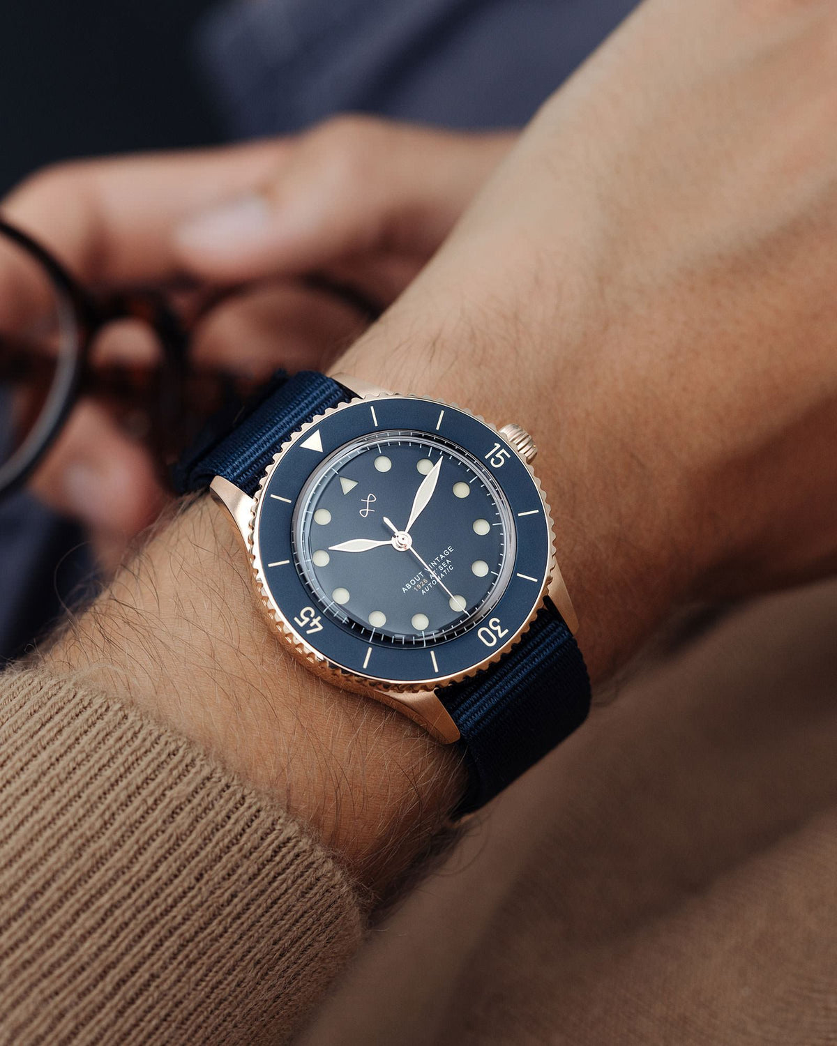 About Vintage - 1926 Automatic, Rose Gold / Blue Vintage #Strap_Blue Nato