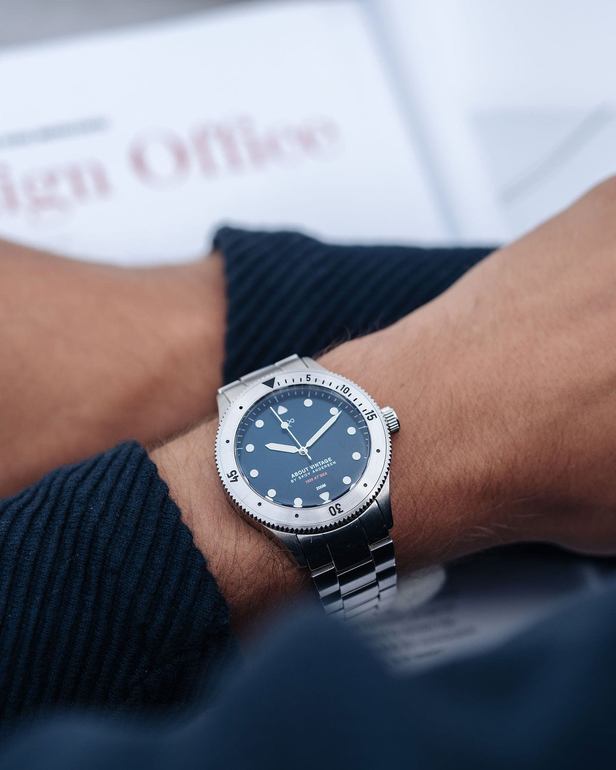 About Vintage - 1926 At'sea, Steel / Steel Blue #Strap_3-Link