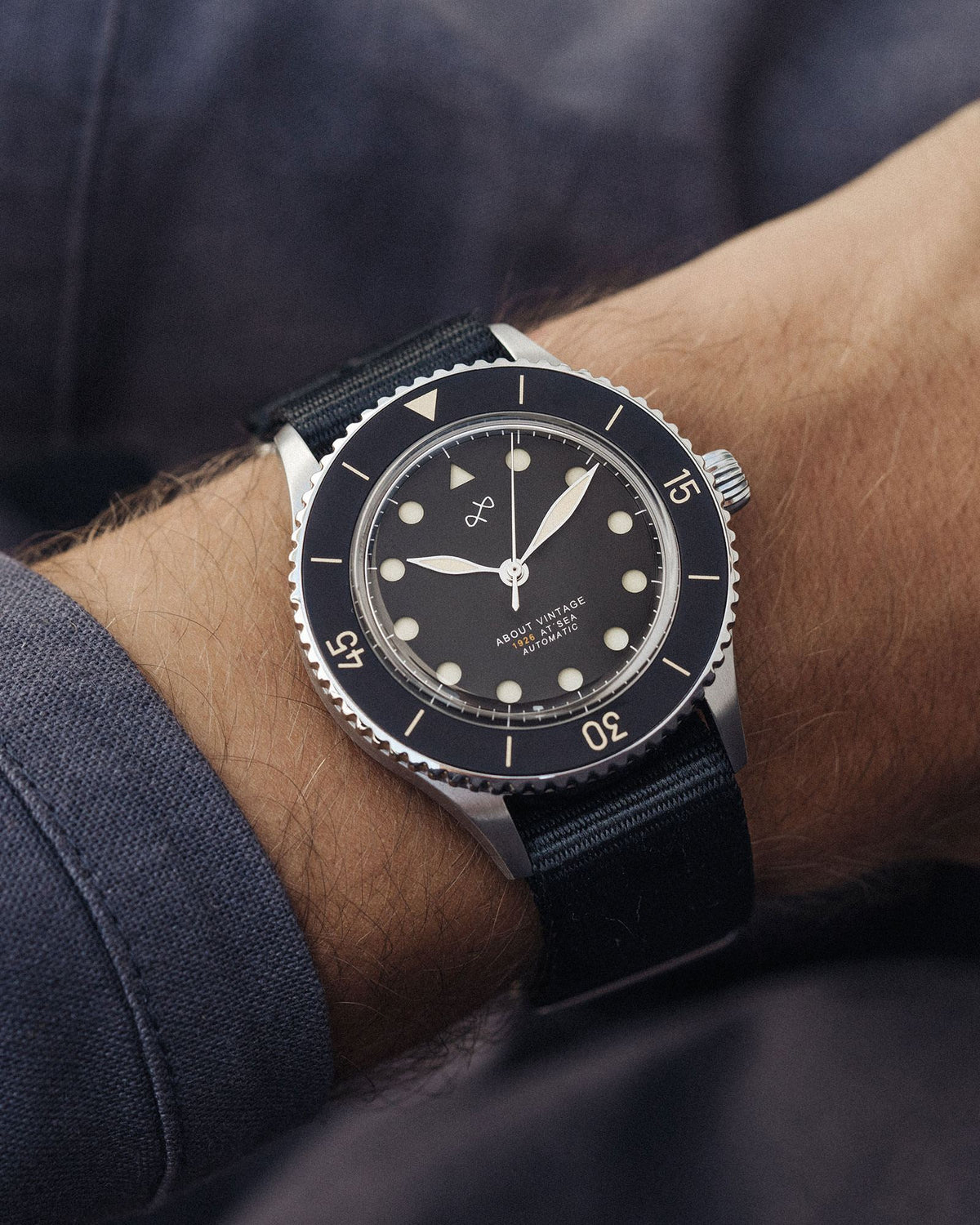 About Vintage - 1926 Automatic, Steel / Black Vintage #Strap_Black Nato