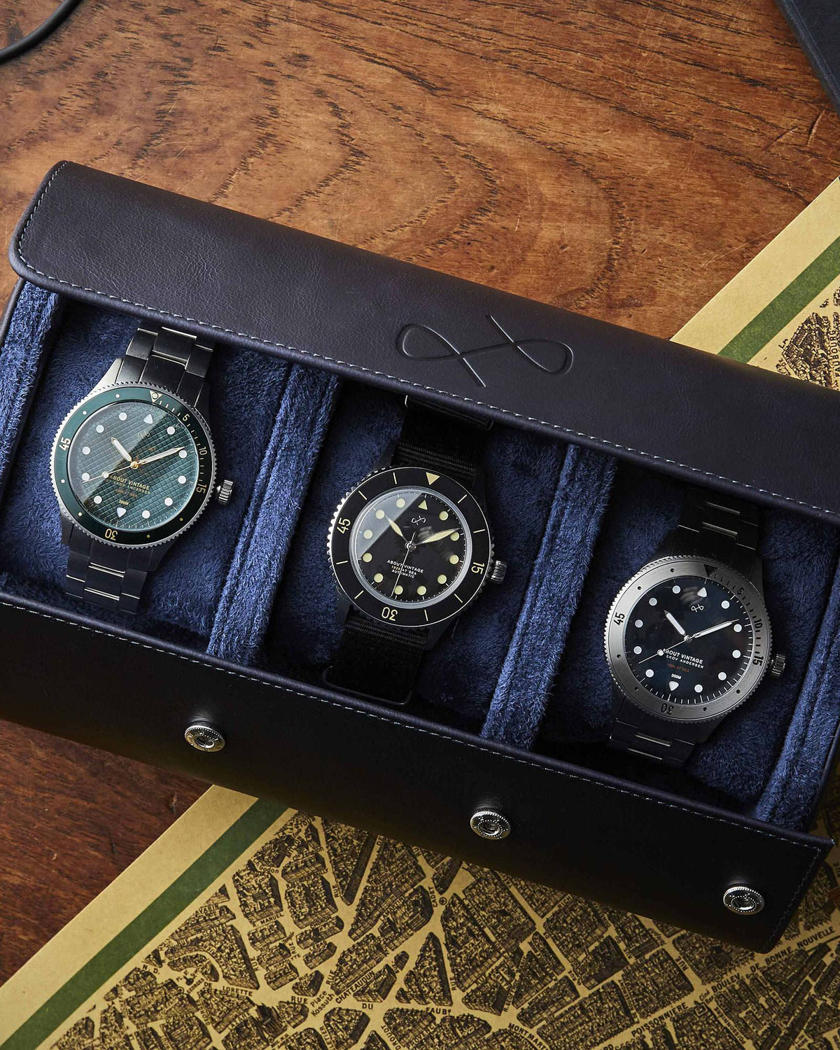 About Vintage - Watch Roll - Dark Blue