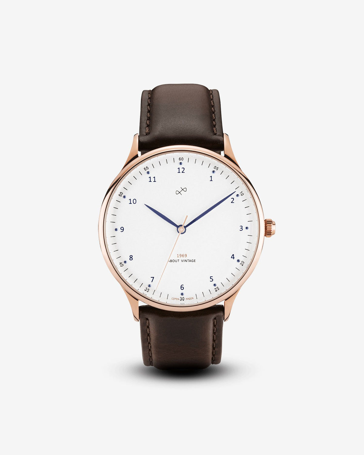 About Vintage - 1969 Vintage, Rose Gold / White #Strap_Dark Brown