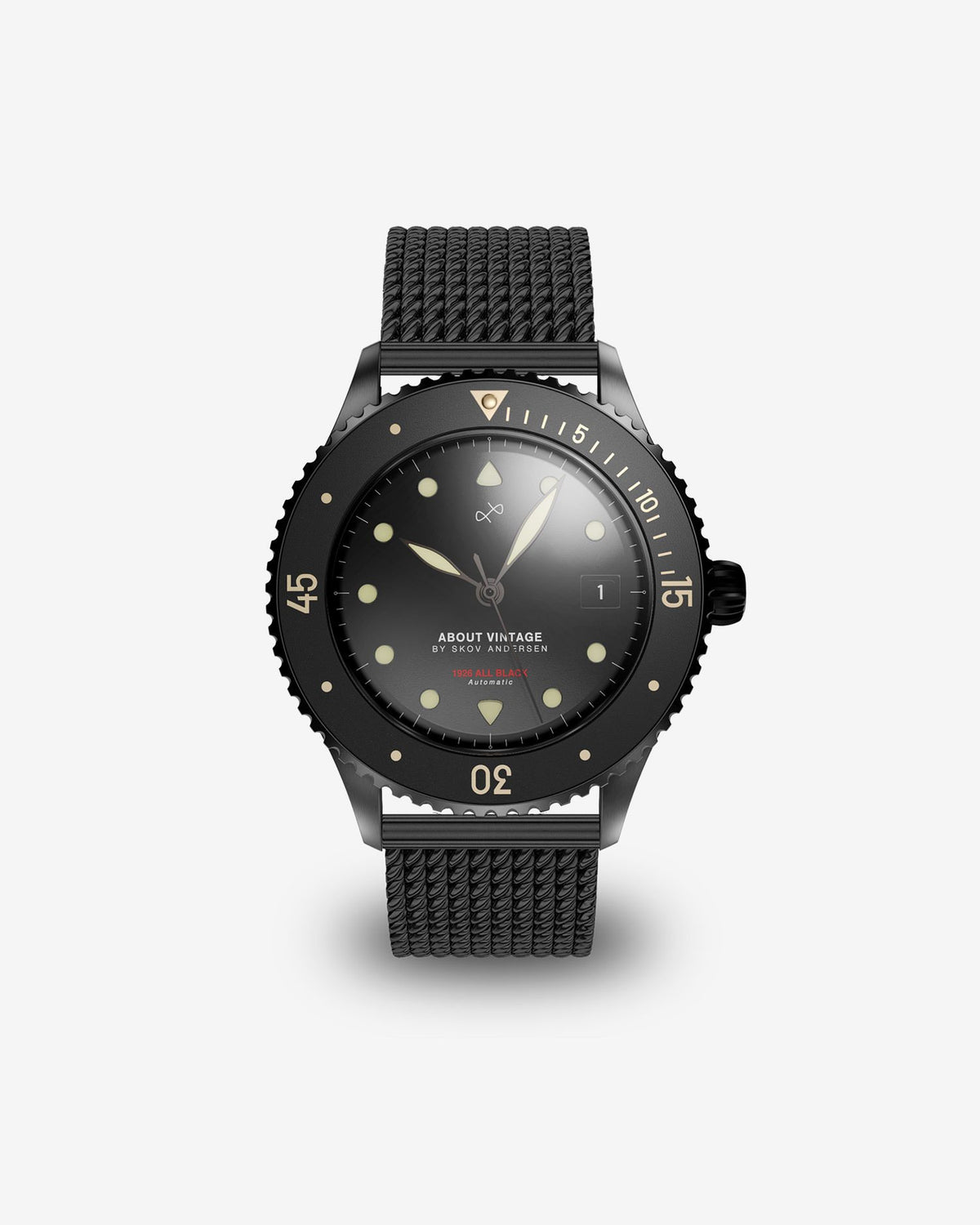 About Vintage - 1926 Automatic, All Black #Strap_Heavy Mesh Black