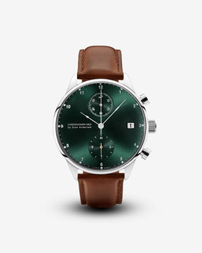 About Vintage - 1815 Chronograph, Steel / Green Sunray #Strap_Brown