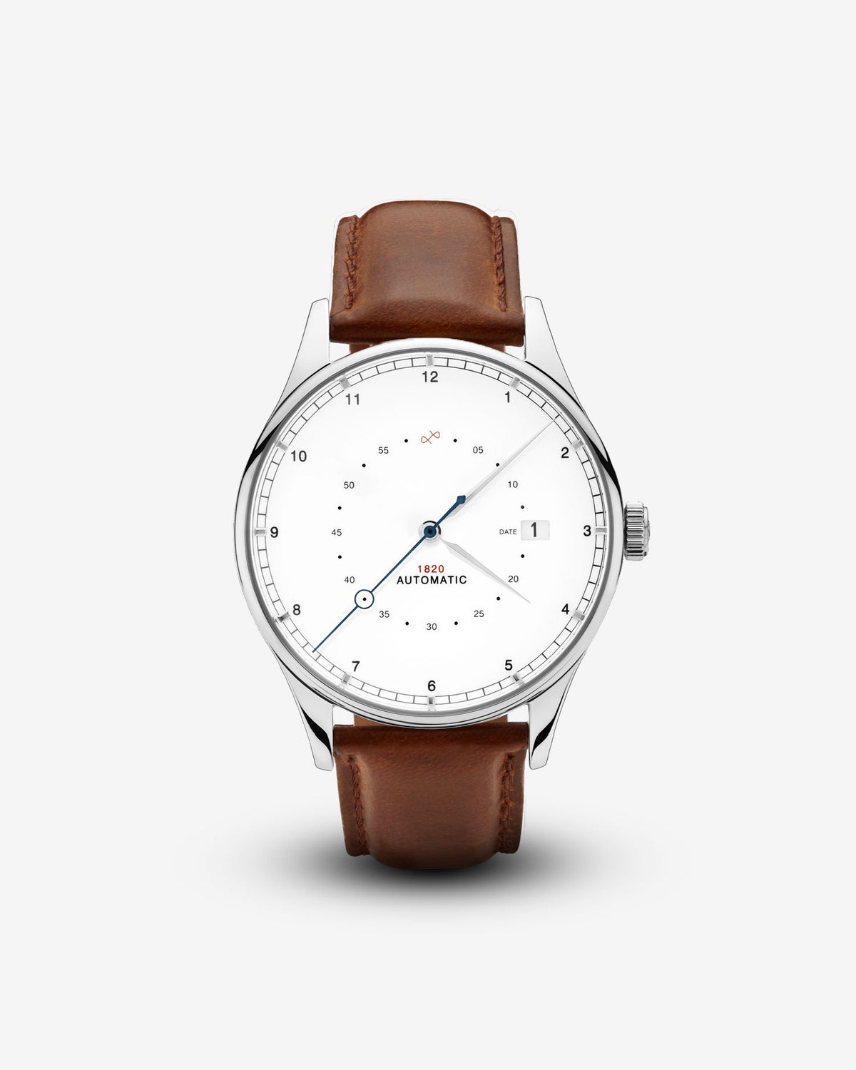 About Vintage - 1820 Automatic, Steel / White #Strap_Brown