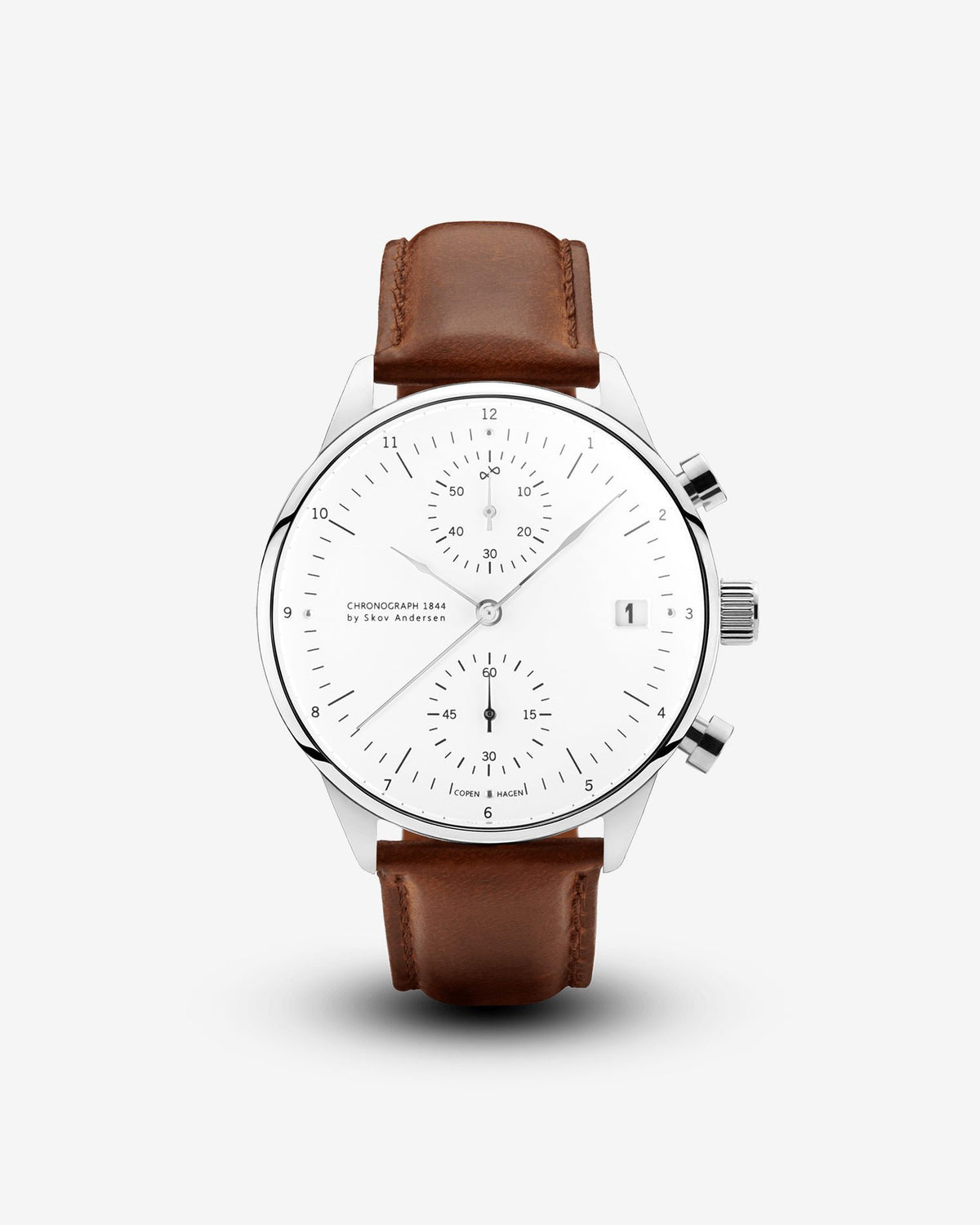 About Vintage - 1844 Chronograph, Steel / White #Strap_Brown