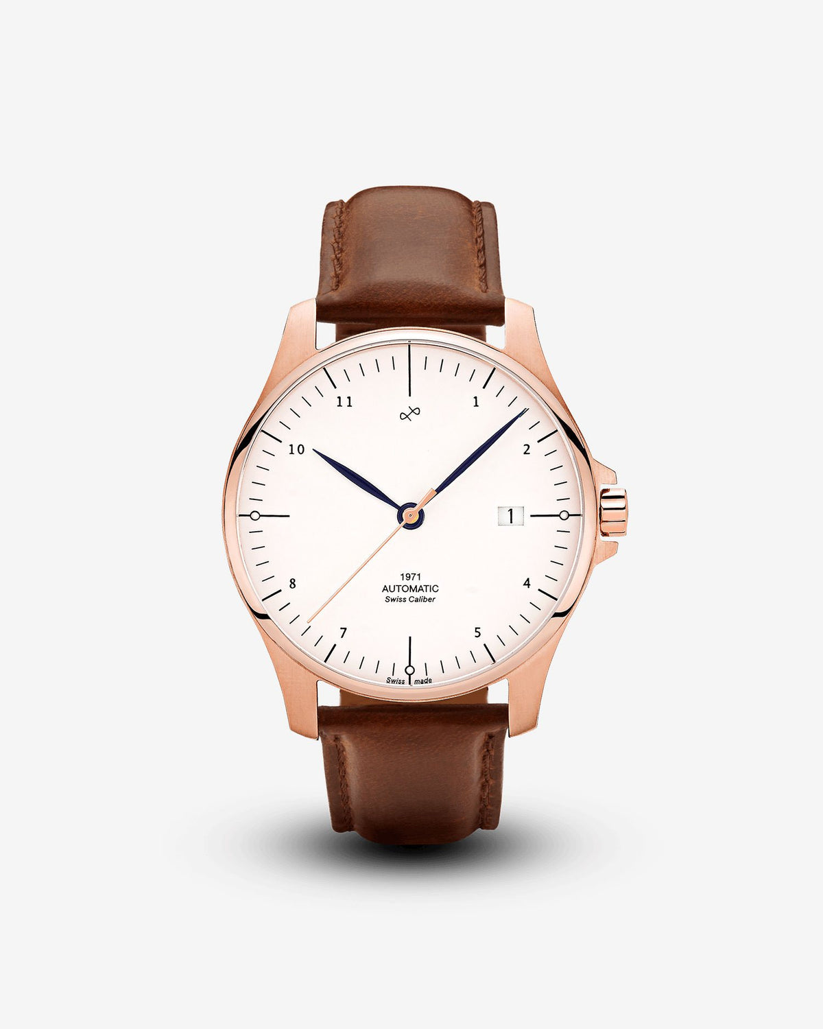 About Vintage - 1971 Automatic, Rose Gold / White - Swiss Made #Strap_Brown