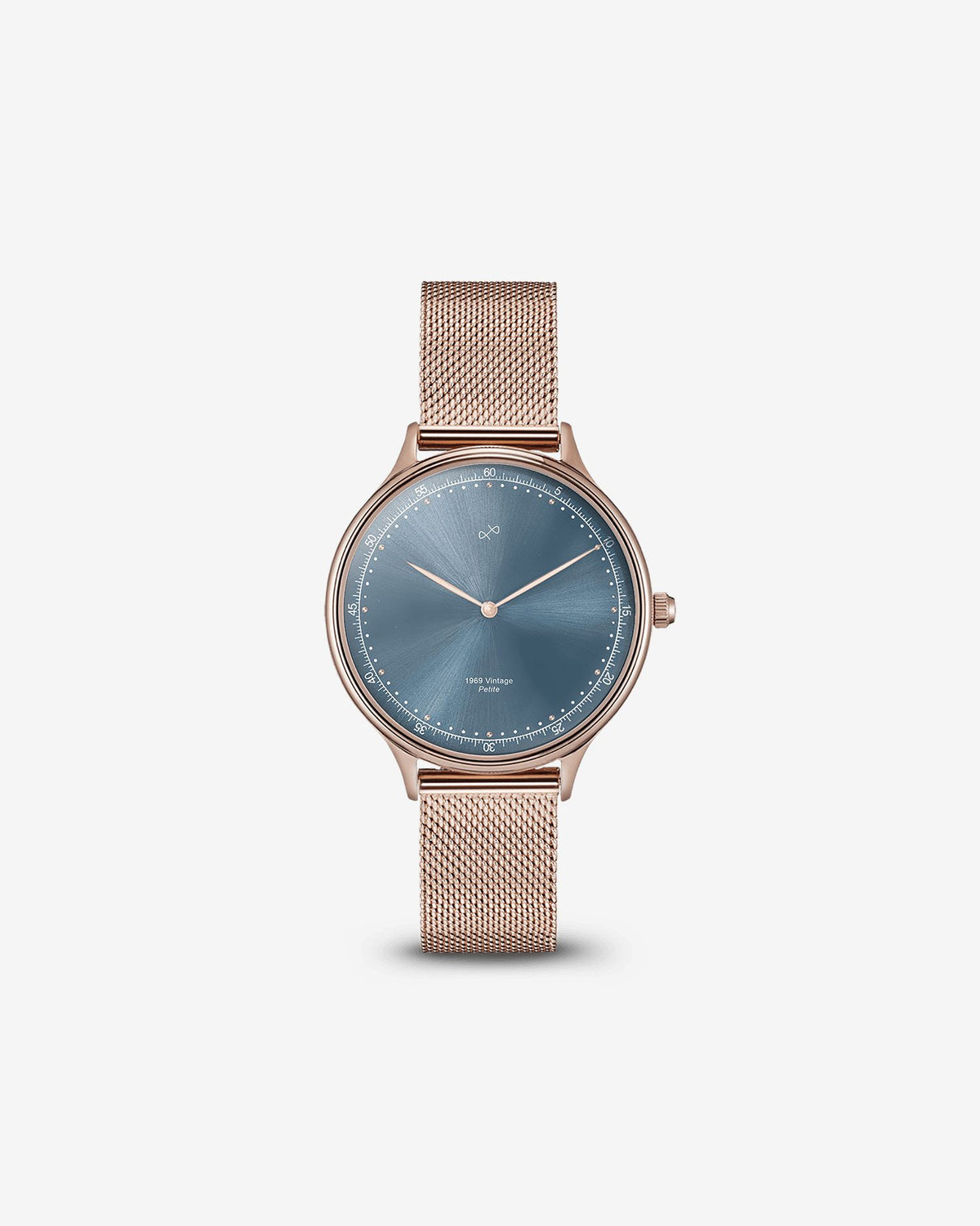 About Vintage - 1969 Petite, Rose Gold / Blue Sunray #Strap_Mesh Rose Gold